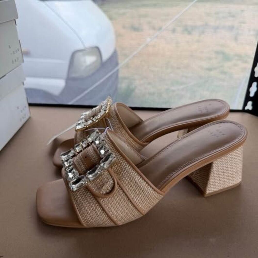 A New Day Kathleen Rhinestone Buckle Heeled Mules - Picture 3 of 10